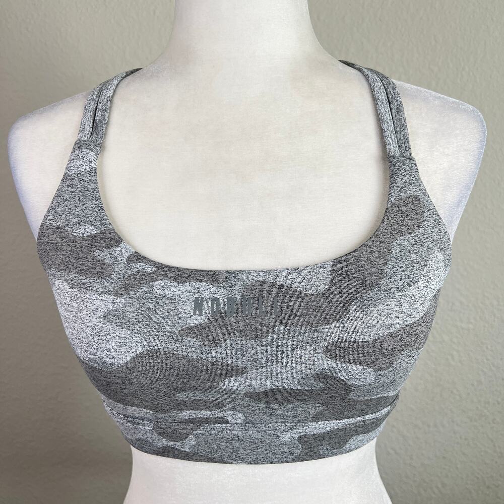 NOBULL Gray Camo Strappy Workout Sports Bra Women's Medium Athletic Gym